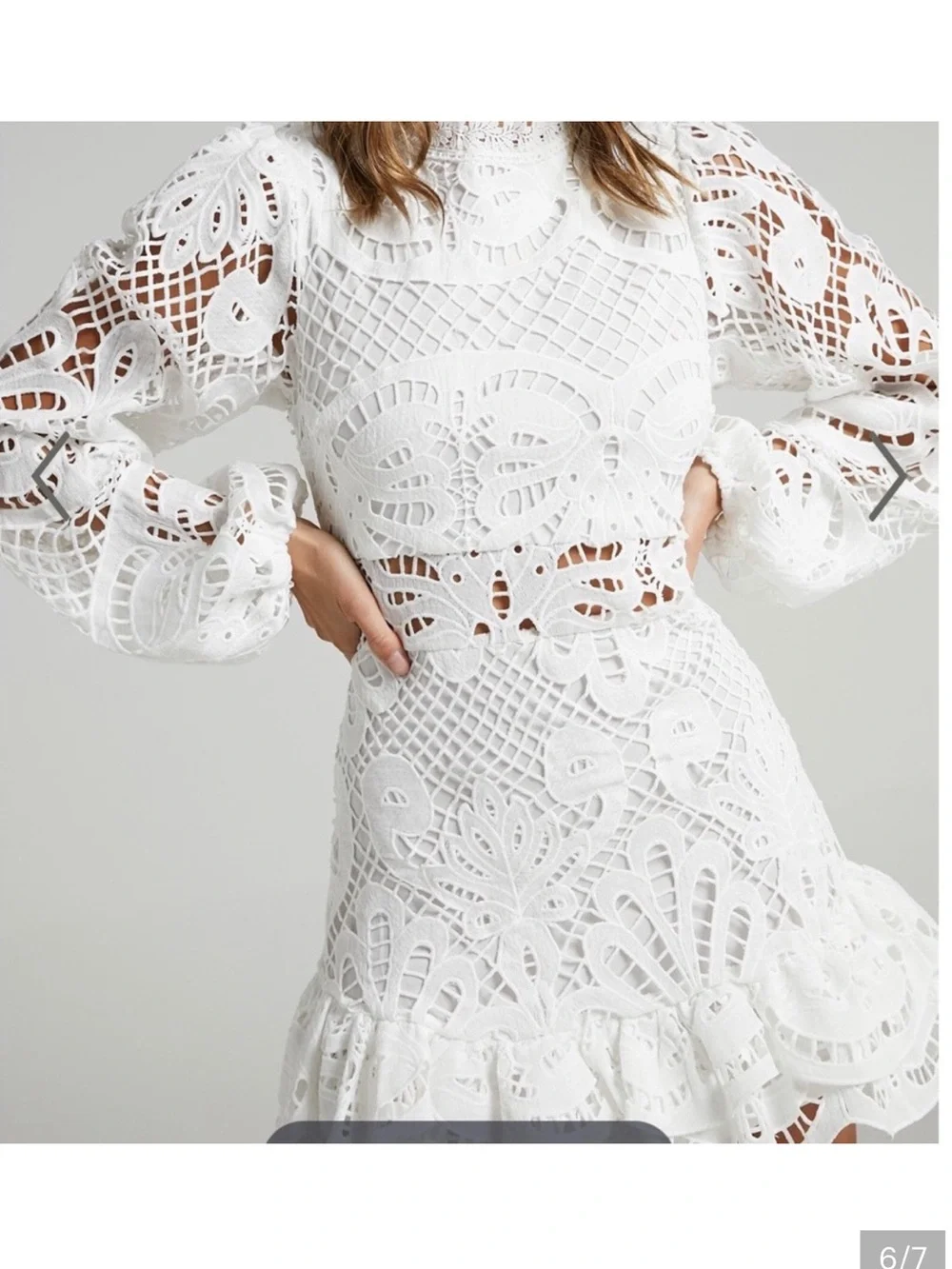 Showpo Kiss Me Now Dress White Lace Eyelet puff sleeve Dress Size 12 New - Picture 15 of 15